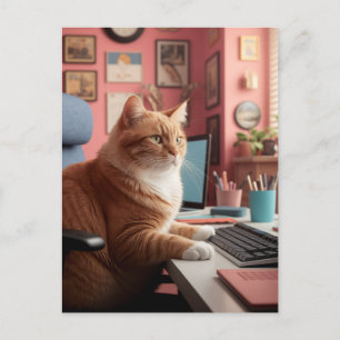 Carte Postale Cute Chat Au Travail