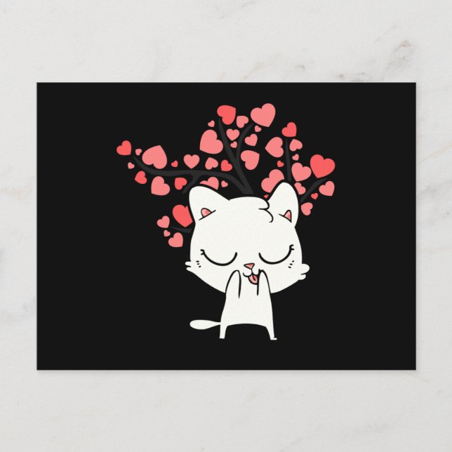 Carte Postale Cute Chat Avec Coeurs (Devant)