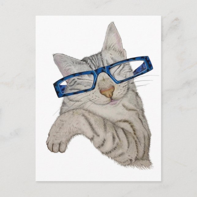Carte Postale Cute Chat En Spectacles Main Tirée (Devant)
