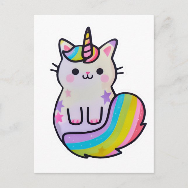 Carte Postale Cute chat licorne arc-en-ciel (Devant)