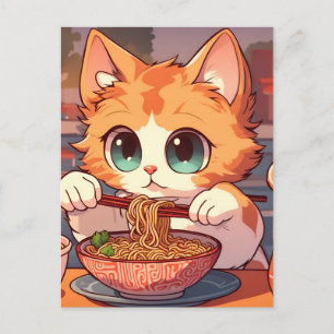 Carte Postale Cute Chat Mange Ramen nouilles