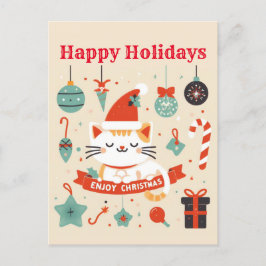 Carte Postale Cute chat Profitez de la saison de Noël