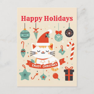 Carte Postale Cute chat Profitez de la saison de Noël