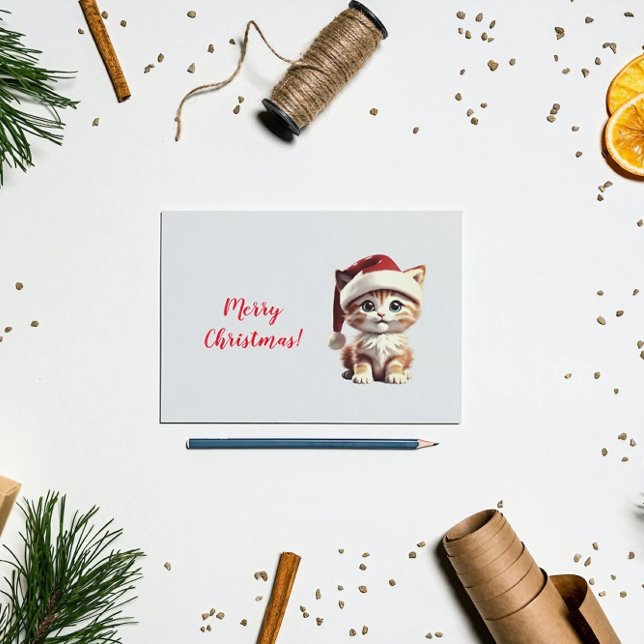 Carte Postale Cute chaton avec Casquette de Noël (Créateur téléchargé)