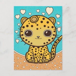 Carte Postale Cute Cheetah avec le coeur pour l'amour & la Saint