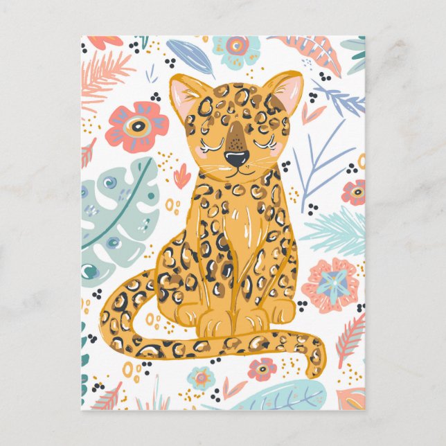 Carte Postale Cute Cheetah Cub et Floral (Devant)