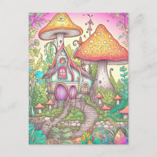 Carte Postale Cute Coloré Psychédélique Champignons Art