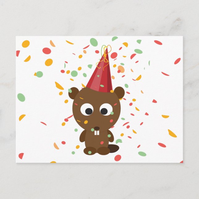 Carte Postale Cute Confetti Party Beaver (Devant)
