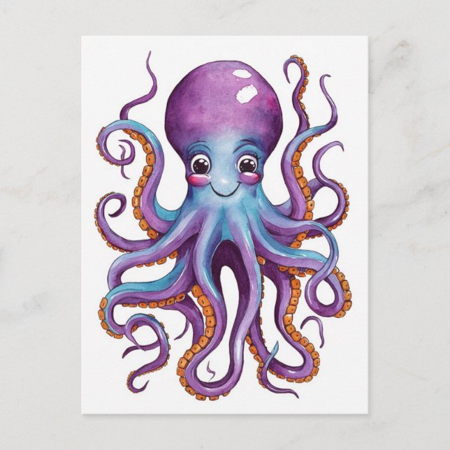 Carte Postale Cute confiture rose et bleu octopus (Devant)