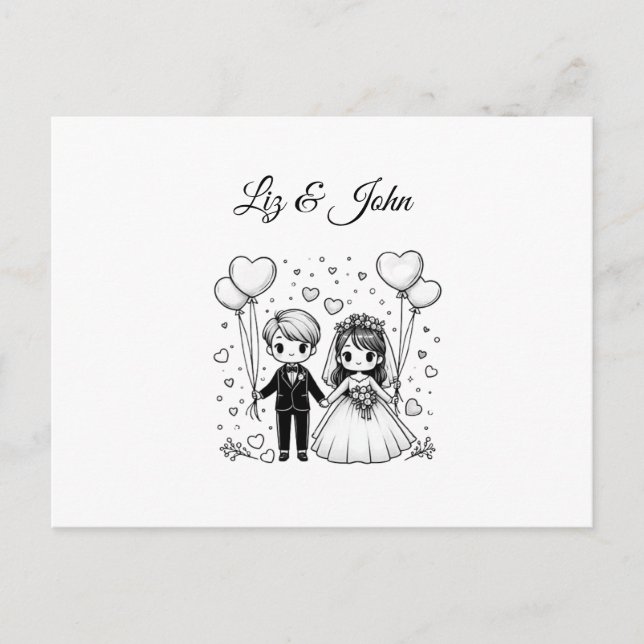 Carte Postale Cute couple mariage personnalisé (Devant)