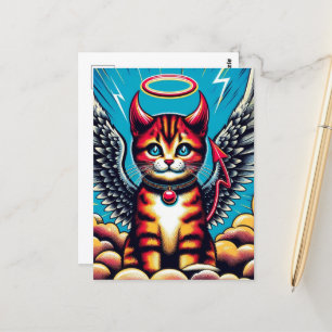 Carte Postale Cute Devil Angel Kitty Comic