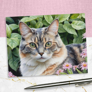 Carte Postale Cute Dilute Tortoiseshell Tortie Chat Dans Le Jard