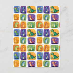 Carte Postale Cute Dinosaur Collage Motif - Dino amusant et joua
