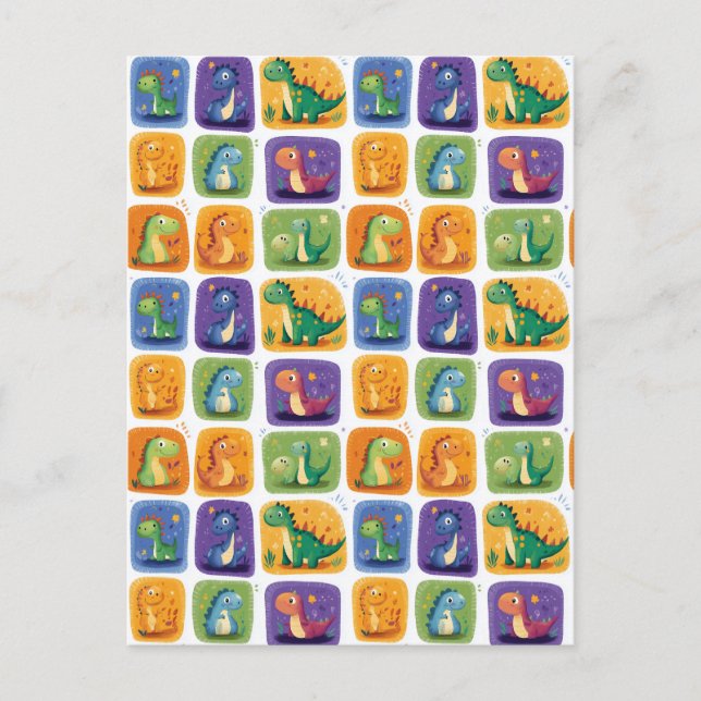 Carte Postale Cute Dinosaur Collage Motif - Dino amusant et joua (Devant)