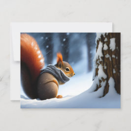 Carte Postale Cute écureuil se réchauffe les mains dans une écha