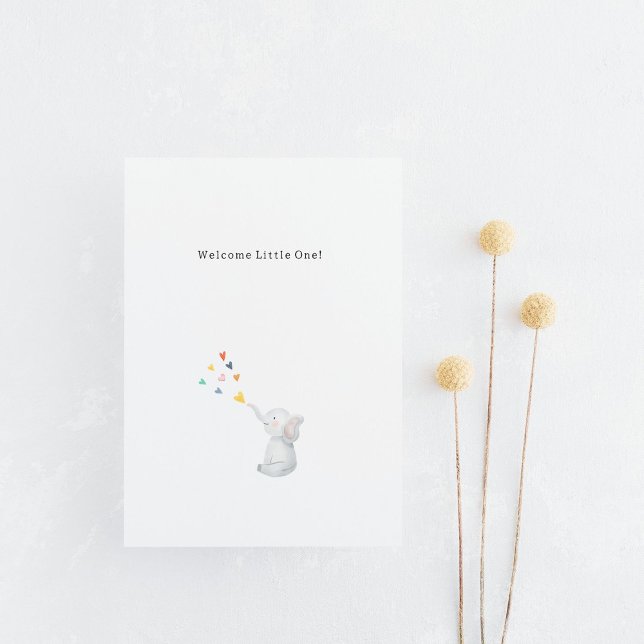 Carte Postale Cute Elephant And Hearts Welcome New Baby Card (Créateur téléchargé)