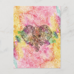 Carte Postale Cute Elephant Watecolore dessiné à la main Henna f