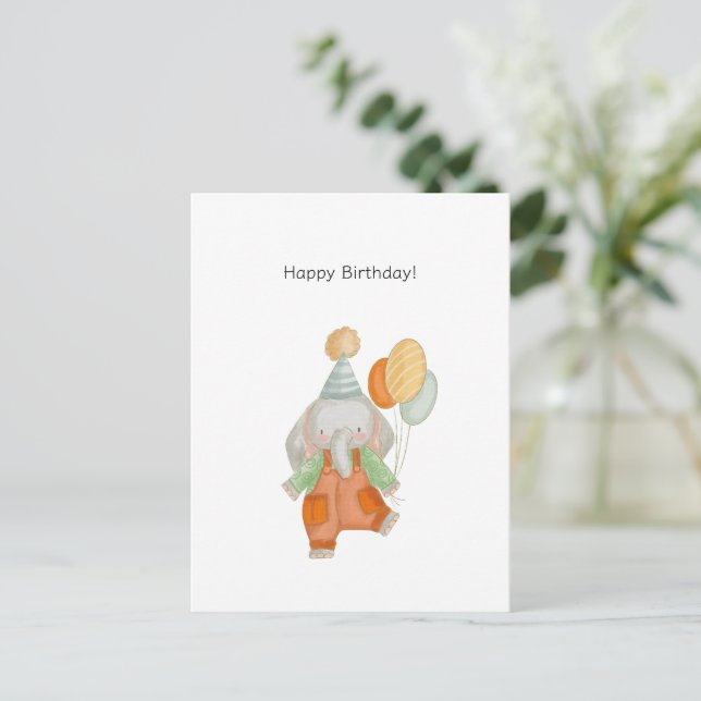 Carte Postale Cute Elephant With Balloons Happy Birthday Card (Debout devant)