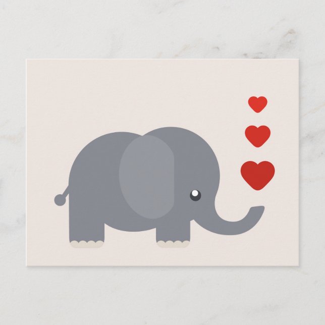 Carte Postale Cute elephant with hewhimsical love (Devant)