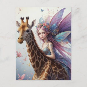 Carte Postale Cute Fairy Ride a Giraffe