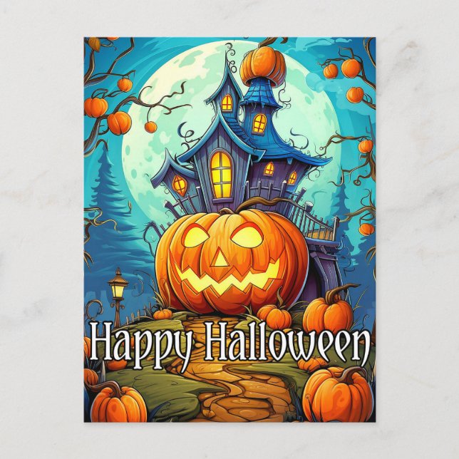 Carte Postale Cute Festive Haunted House | Bonne Halloween (Devant)