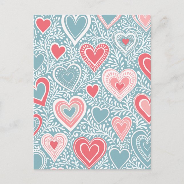 Carte Postale Cute Folk Floral Coeur Dusty Baby shower bleu rose (Devant)