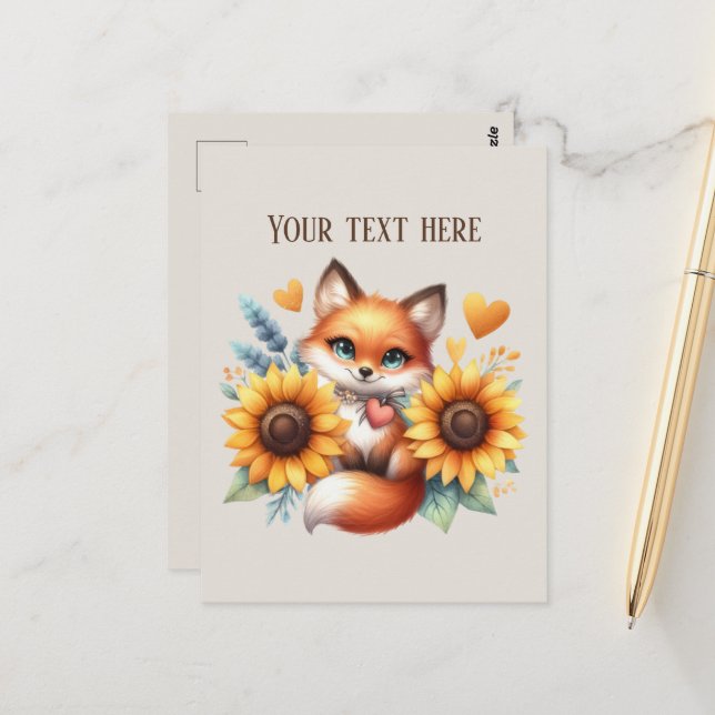Carte Postale Cute fox lovers customizable (Devant/Arrière en situation)