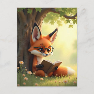 Carte Postale Cute fox reading a book, custom 