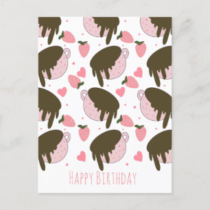 Carte Postale Cute fraise Chocolat Déchets Coeurs café