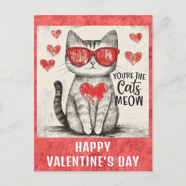 Carte Postale Cute Funny Chat Valentines Jour Coeurs (Devant)