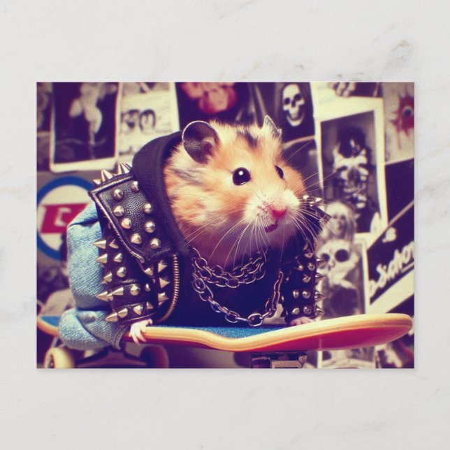 Carte Postale Cute Funny Punk Skateboard Hamster (Devant)