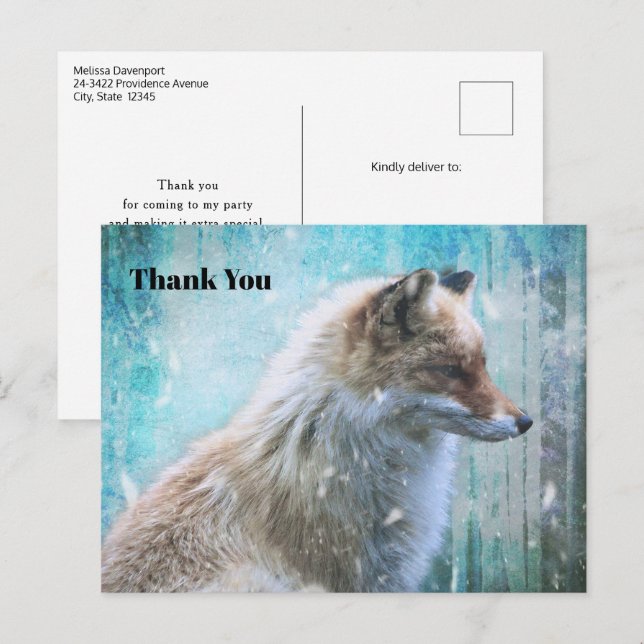 Carte Postale Cute Furry Fox sur Blue Grunge Arrière - plan Merc (Devant / Derrière)