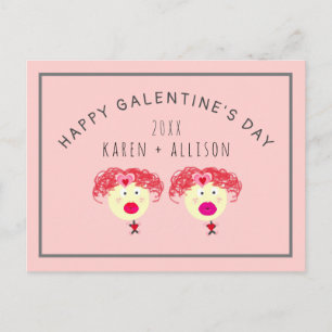 Carte Postale Cute Galentines Day Friend Pink Hearts Nom