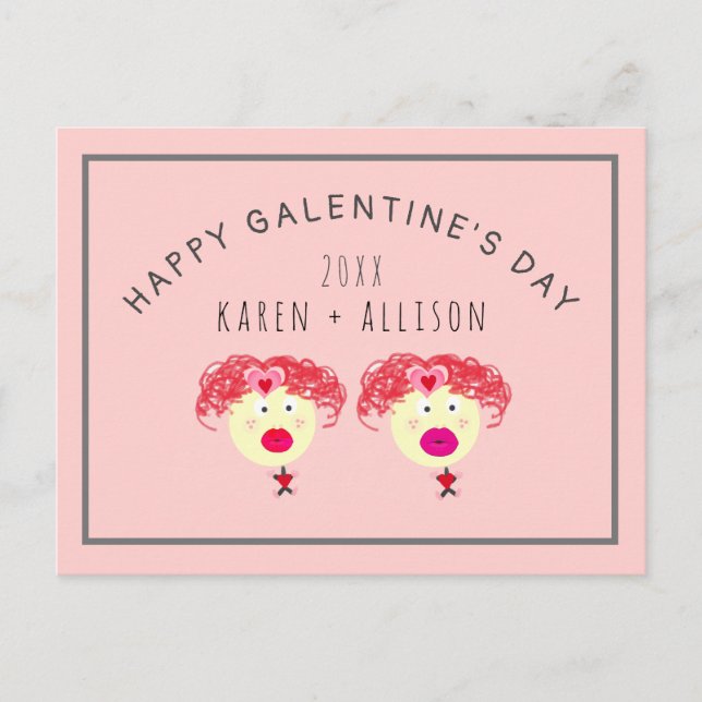 Carte Postale Cute Galentines Day Friend Pink Hearts Nom (Devant)