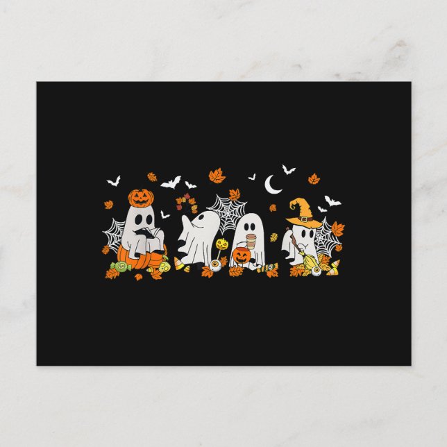 Carte Postale Cute Ghost Boire Café Halloween Fall Ghost Bo (Devant)
