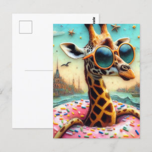 Carte Postale Cute Giraffe profite d'un voyage en flottant à Dou