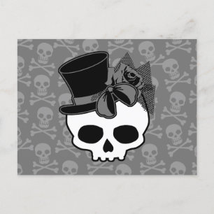 Carte Postale Cute Goth Crâne avec Rose de chapeau supérieur