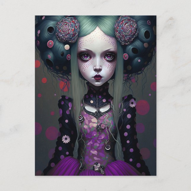 Carte Postale Cute Goth Girl Purple Black Imaginaire Art (Devant)