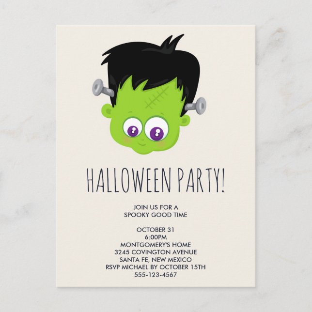 Carte Postale Cute Green Frankenstein Monster Fête d'Halloween (Devant)