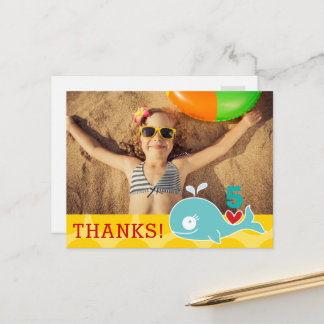 Carte Postale Cute Green Whale Girl Birthday Photo Merci