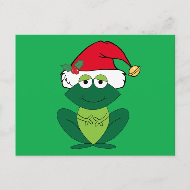 Carte Postale Cute grenouille de Noël dans le Casquette du Père  (Devant)