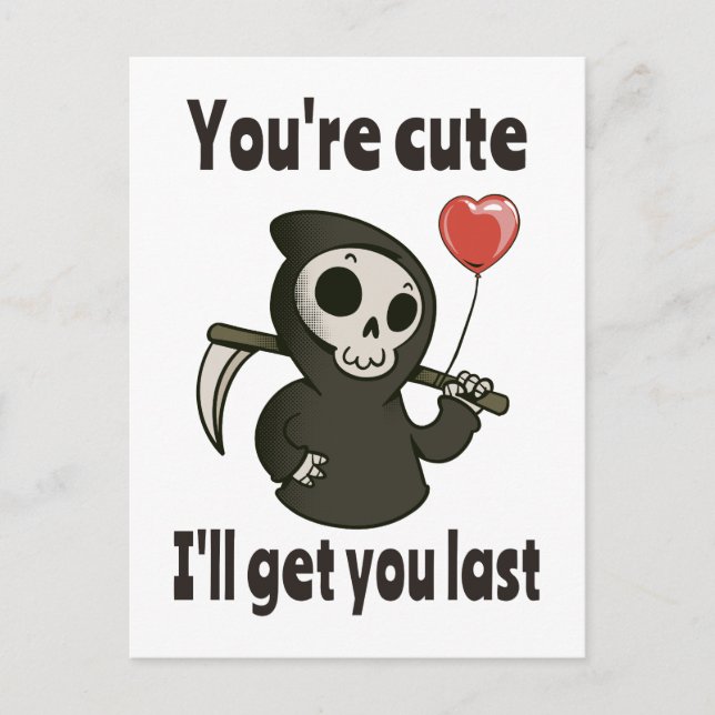 Carte Postale Cute Grim Reaper avec coeur romantique (Devant)