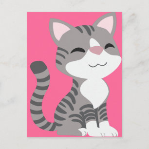 Carte Postale Cute Gris Souriant Tabby Chat