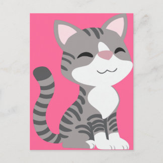 Carte Postale Cute Gris Souriant Tabby Chat
