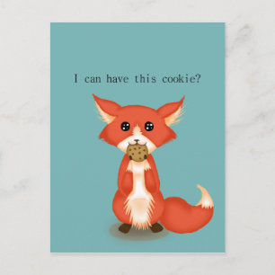 Carte Postale Cute Gros Gros Renard Oeil Manger Un Cookie