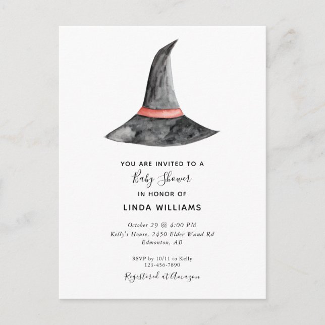 Carte Postale Cute Halloween Baby shower Witch's Casquette Simpl (Devant)