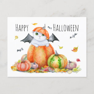 Carte Postale Cute Halloween Chat en Citrouille