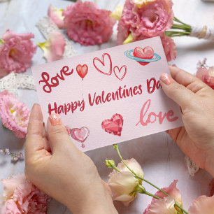 Carte Postale Cute Happy Valentins Day coeurs amour ballon