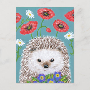 Carte Postale Cute Hedgehog with Spring Flowers postcard
