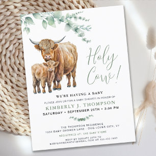 Carte Postale Cute Highland Cow Moderne Baby shower d'Eucalyptus
